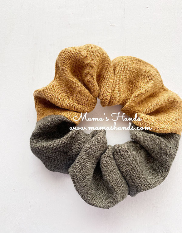 ⭐️已售出6件⭐️《亞麻東日記》時尚甜甜圈卡其色芥末黃天然髮圈 第1張的照片