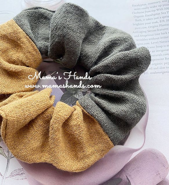 ⭐️已售出6件⭐️《亞麻東日記》時尚甜甜圈卡其色芥末黃天然髮圈 第2張的照片