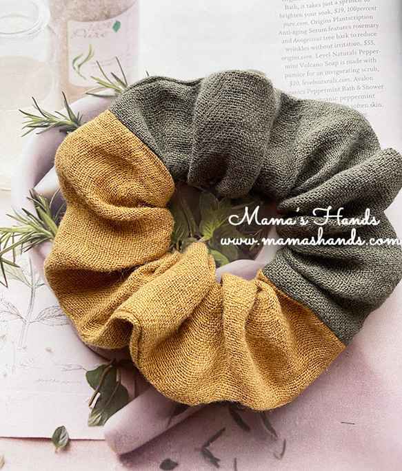 ⭐️已售出6件⭐️《亞麻東日記》時尚甜甜圈卡其色芥末黃天然髮圈 第5張的照片