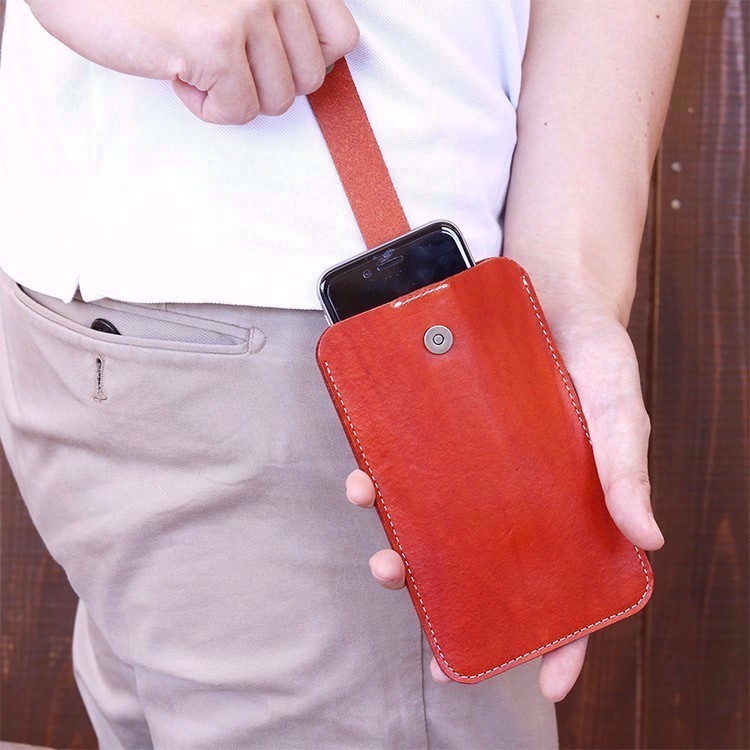 iPhone SE(第2世代）/7/ 8 対応 スマホ ポシェット NAVY 本革 栃木レザー NC3709