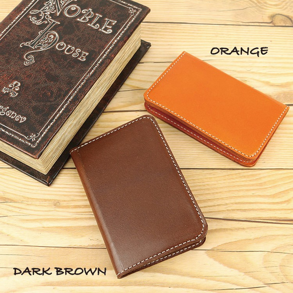 二つ折りパスケース カードケース 本革 DARK BROWN / ORANGE NC3717 1枚目の画像