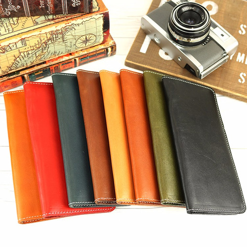 ぺったんこ 長財布 本革 栃木レザー ORANGE/DARK BROWN/NAVY/RED