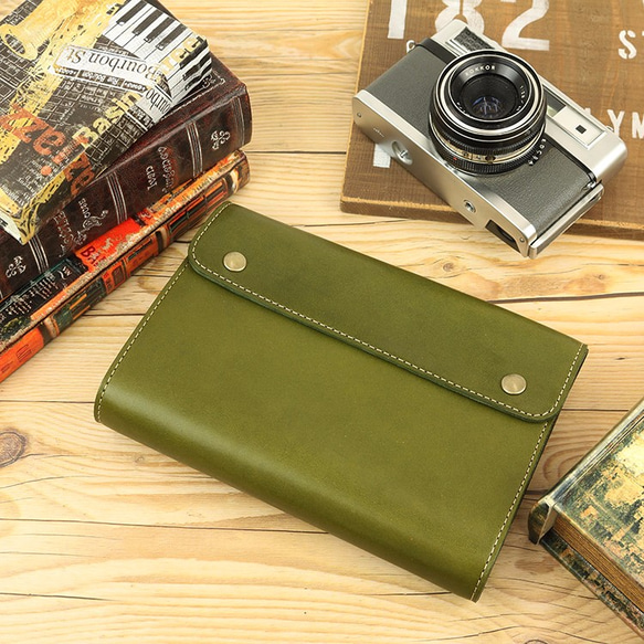 手帳カバー【かっちりレザー】  栃木レザー OLIVE NC3734 1枚目の画像