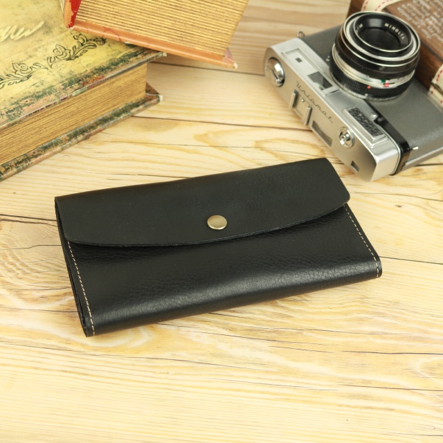 三つ折り長財布 柔らか本革 BLACK 栃木レザー NC3738