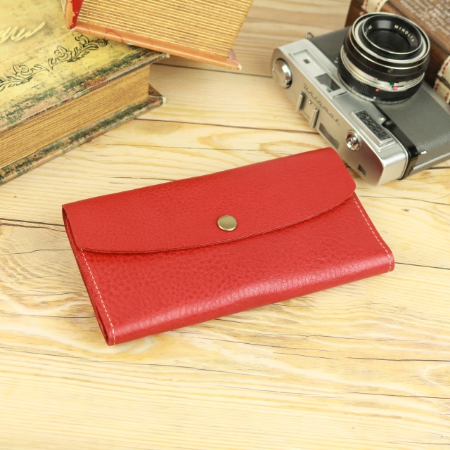 三つ折り長財布 柔らか本革 RED 栃木レザー NC3738