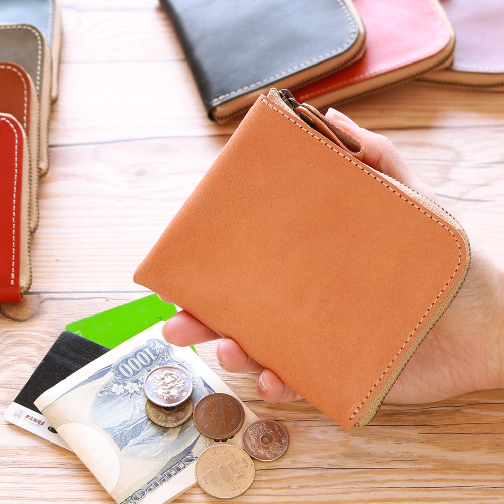 本革 L字ファスナー 薄型 ミニ財布 BEIGE NC3746