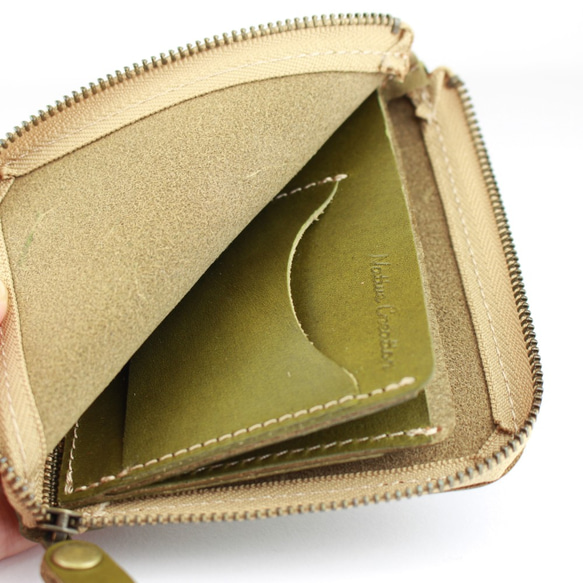 本革 L字ファスナー 薄型 ミニ財布 BEIGE NC3746 2枚目の画像