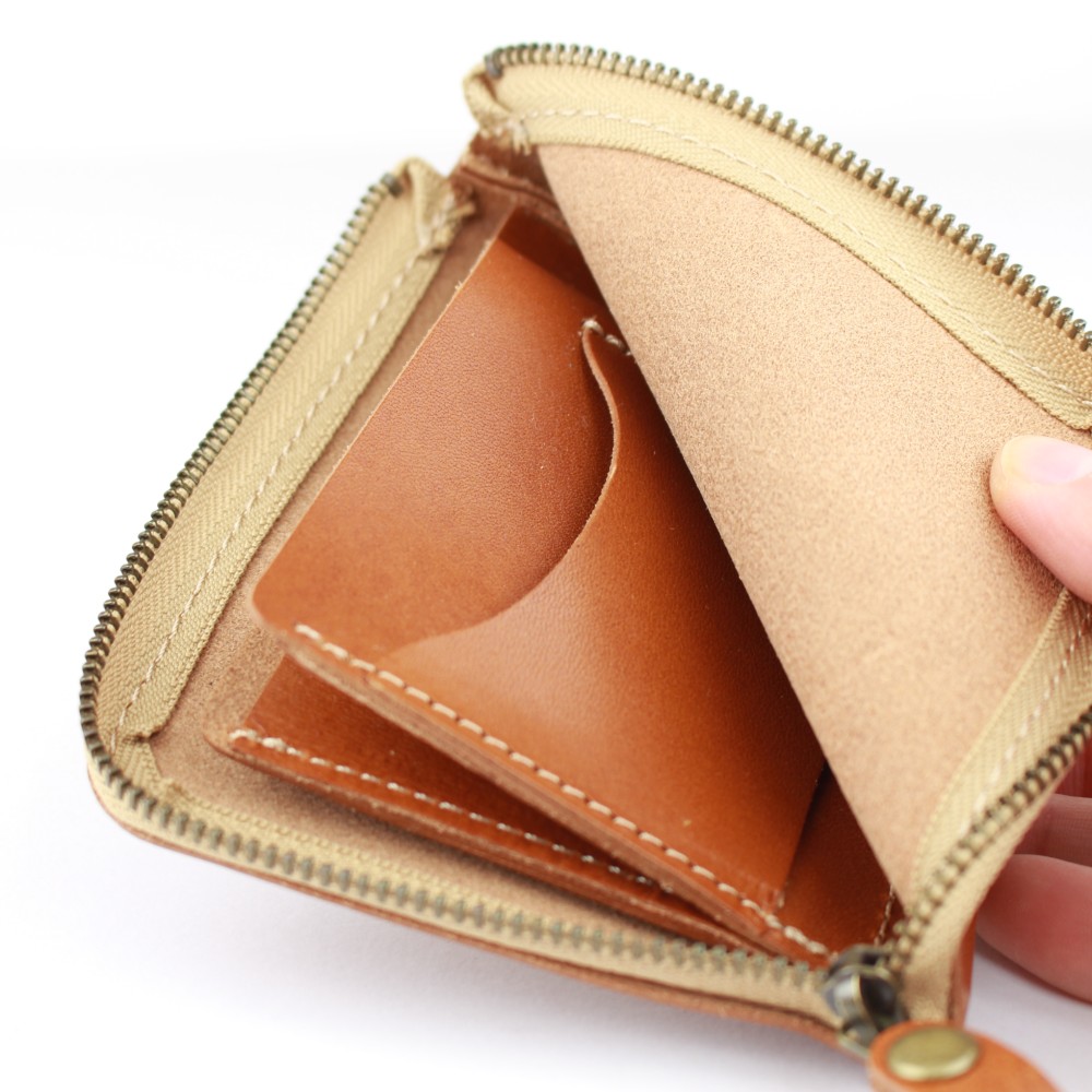 本革 L字ファスナー 薄型 ミニ財布 OLIVE NC3746