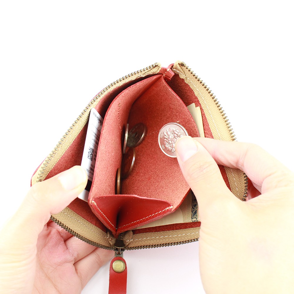 本革 L字ファスナー 薄型 ミニ財布 OLIVE NC3746