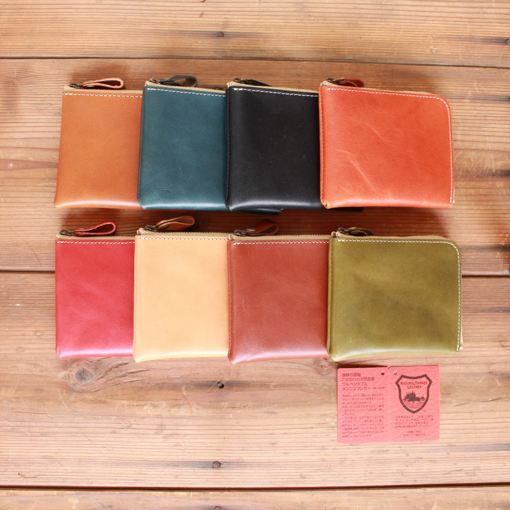 本革 L字ファスナー 薄型 ミニ財布 OLIVE NC3746