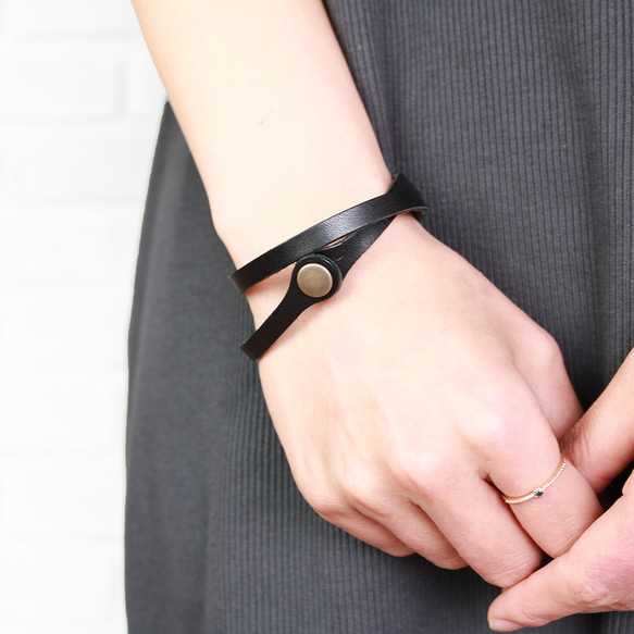 レザーブレスレット 2重巻き 本革 栃木レザー BLACK NC3605