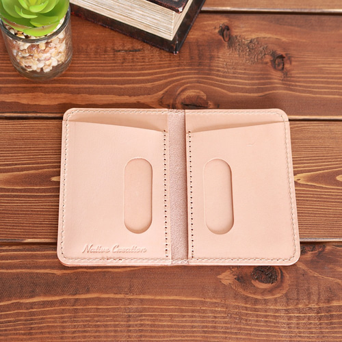 二つ折りパスケース カードケース 本革 栃木レザー NATURAL ヌメ革