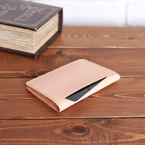 二つ折りパスケース カードケース 本革 栃木レザー NATURAL ヌメ革