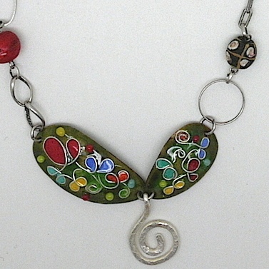 芽七宝焼ネックレス-green