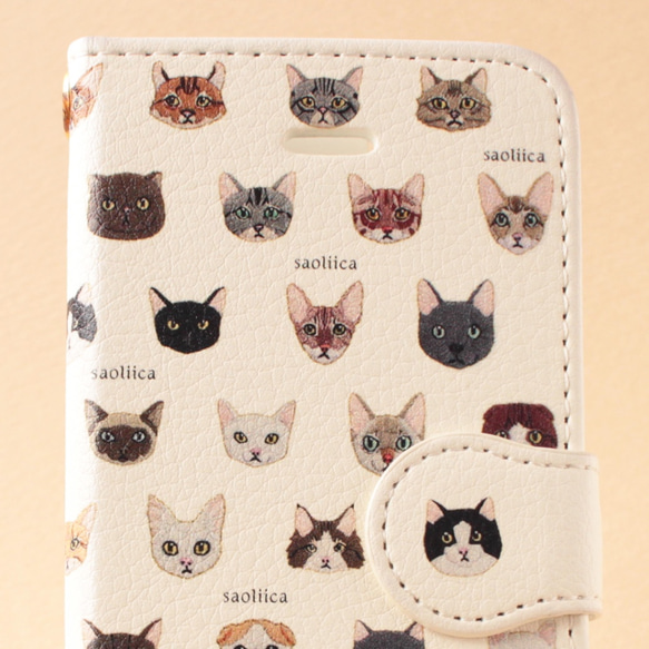 【送料無料】30cats刺繍柄の手帳型スマホケース：ホワイト 2枚目の画像