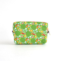 Retro floral mini zipper pouch - "Green Garden" [801] 第2張的照片