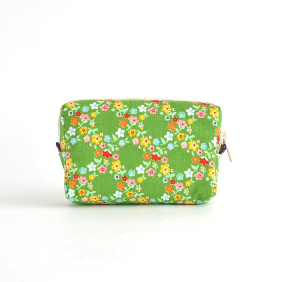 Retro floral mini zipper pouch - "Green Garden" [801] 第2張的照片