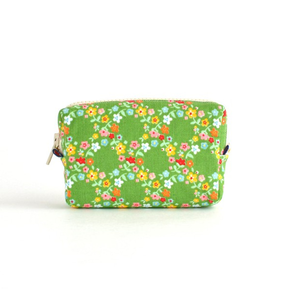 Retro floral mini zipper pouch - "Green Garden" [801] 第3張的照片