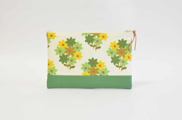 Retro floral fabric zipper pouch with cotton - green [017] 第3張的照片