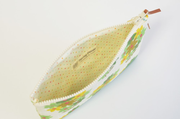 Retro floral fabric zipper pouch with cotton - green [017] 第4張的照片