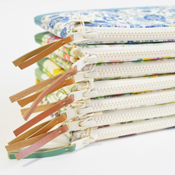 Retro floral fabric zipper pouch with cotton - green [017] 第6張的照片