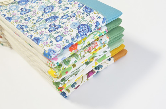 Retro floral fabric zipper pouch with cotton - green [017] 第7張的照片