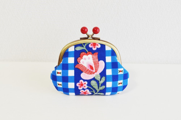 Vintage scandi blue gingham frame purse [282] 第1張的照片