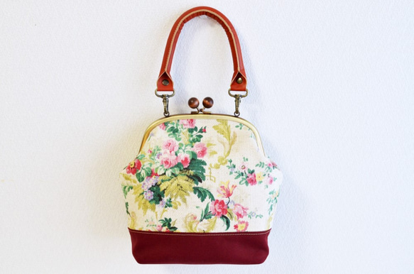 2 WAY frame bag -Victorian floral fabric- burgundy [316] 第2張的照片