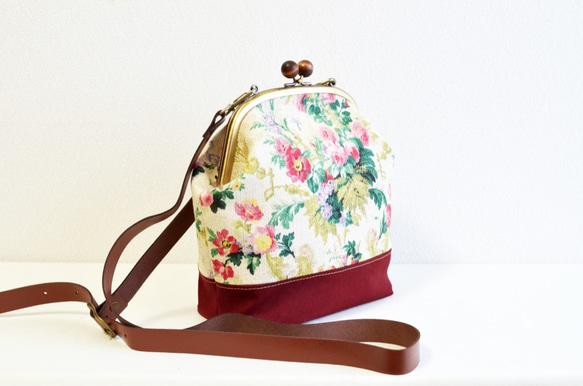 2 WAY frame bag -Victorian floral fabric- burgundy [316] 第5張的照片