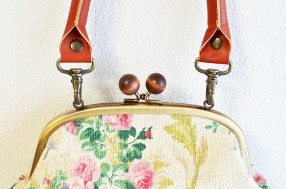 2 WAY frame bag -Victorian floral fabric- burgundy [316] 第6張的照片