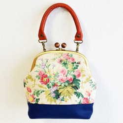 2 WAY frame bag -Victorian floral fabric- navy blue [317] 第1張的照片