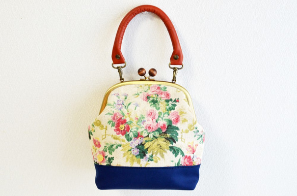 2 WAY frame bag -Victorian floral fabric- navy blue [317] 第1張的照片