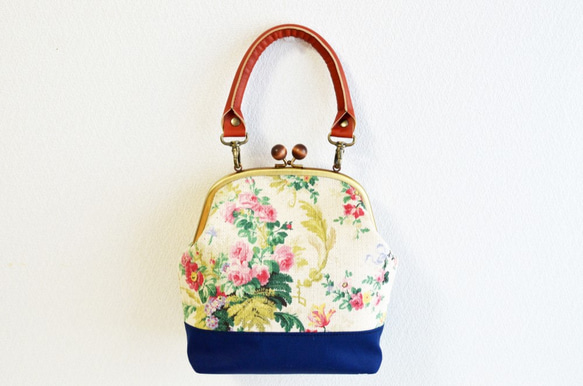 2 WAY frame bag -Victorian floral fabric- navy blue [317] 第2張的照片
