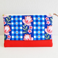 Zipper pouch|vintage|retro scandi floral|blue red[321] 第2張的照片