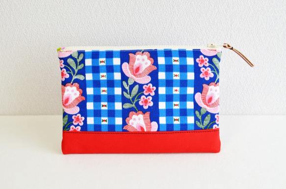 Zipper pouch|vintage|retro scandi floral|blue red[321] 第2張的照片