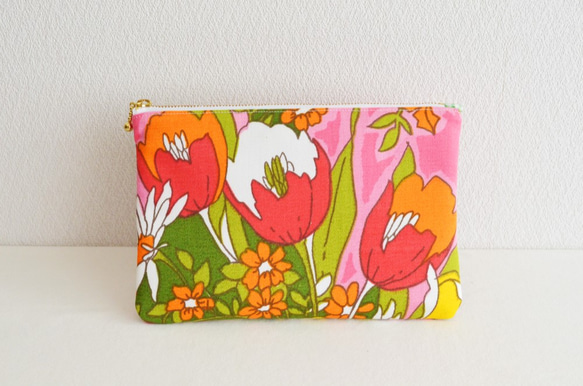 ///SALE/// Zipper pouch Vintage Retro floral -Pink-A-[325] 第1張的照片