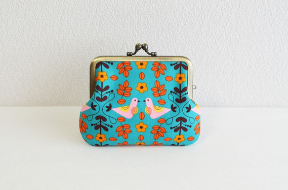 Retro bird frame coin purse|cotton|turquoise blue|[416] 第2張的照片