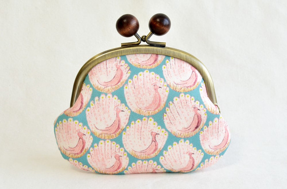 Frame purse|Liberty|Peacocks|cotton|blue pink [641] (F610) 第2張的照片