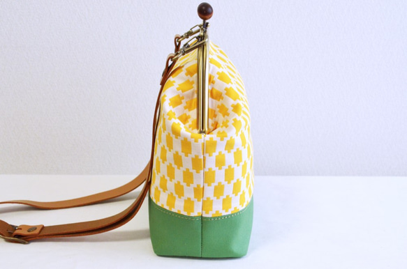 2WAY frame bag -Vintage geometric fabric- yellow, green[380] 第3張的照片