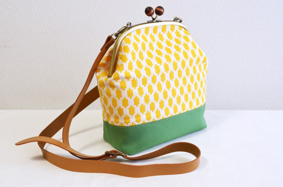 2WAY frame bag -Vintage geometric fabric- yellow, green[380] 第4張的照片