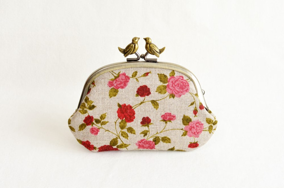 Shabby rustic floral frame coin purse with birds|roses|[507] 第2張的照片