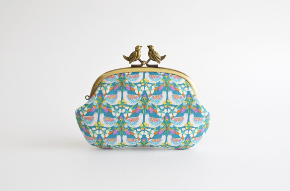 Liberty floral frame coin purse with birds - turquoise [922] 第1張的照片