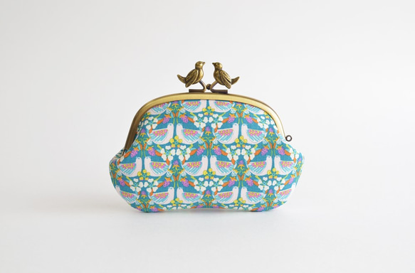 Liberty floral frame coin purse with birds - turquoise [922] 第2張的照片
