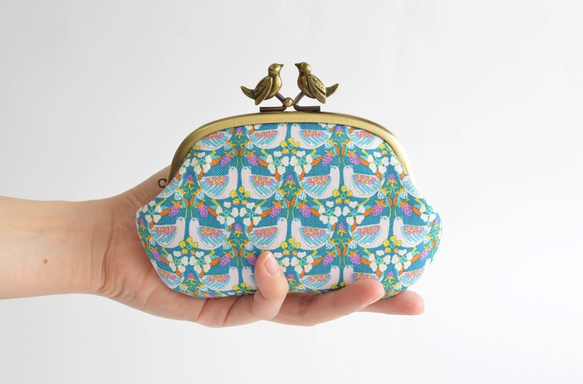 Liberty floral frame coin purse with birds - turquoise [922] 第4張的照片