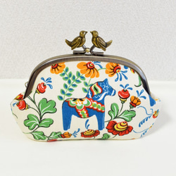 Scandi novelty "Dala Horse" frame coin purse with birds[448] 第1張的照片