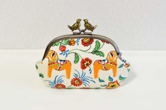 Scandi novelty "Dala Horse" frame coin purse with birds[448] 第2張的照片