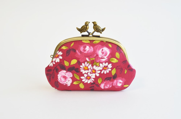 French raspberry red floral frame coin purse with birds[718] 第1張的照片