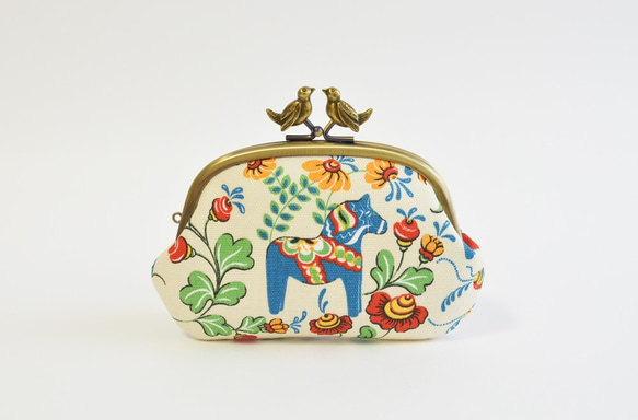 Scandi novelty "Dala Horse" frame coin purse with birds[824] 第1張的照片