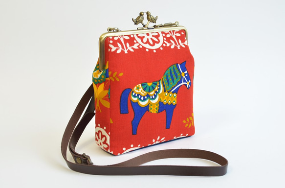 Mini shoulder bag - Vintage Scandi Dala horse - red [697] 第1張的照片