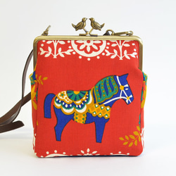 Mini shoulder bag - Vintage Scandi Dala horse - red [697] 第2張的照片